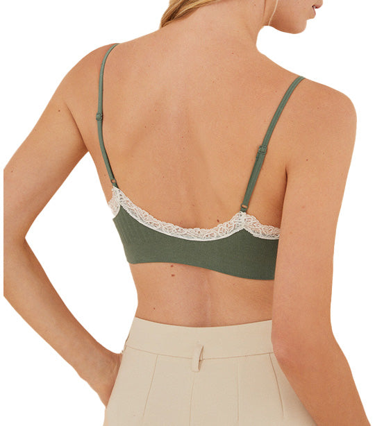 Organic Cotton and Lace Bra Top Green