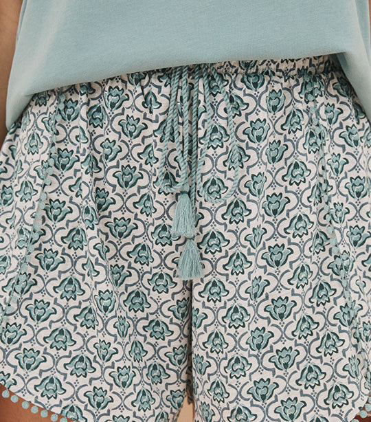 Short Cotton Pajamas with Crossed Back Straps Blue