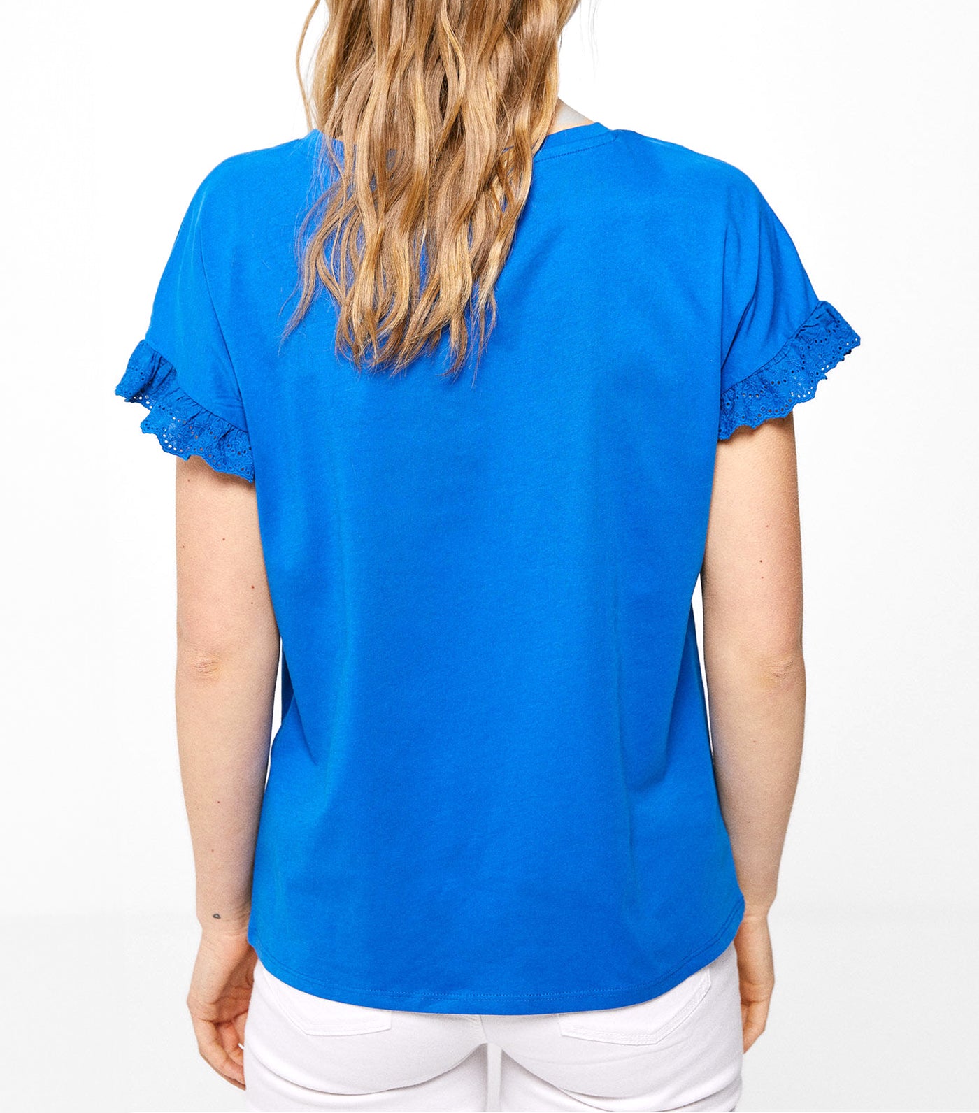 Embroidered Flower T-Shirt with Ruffles Blue