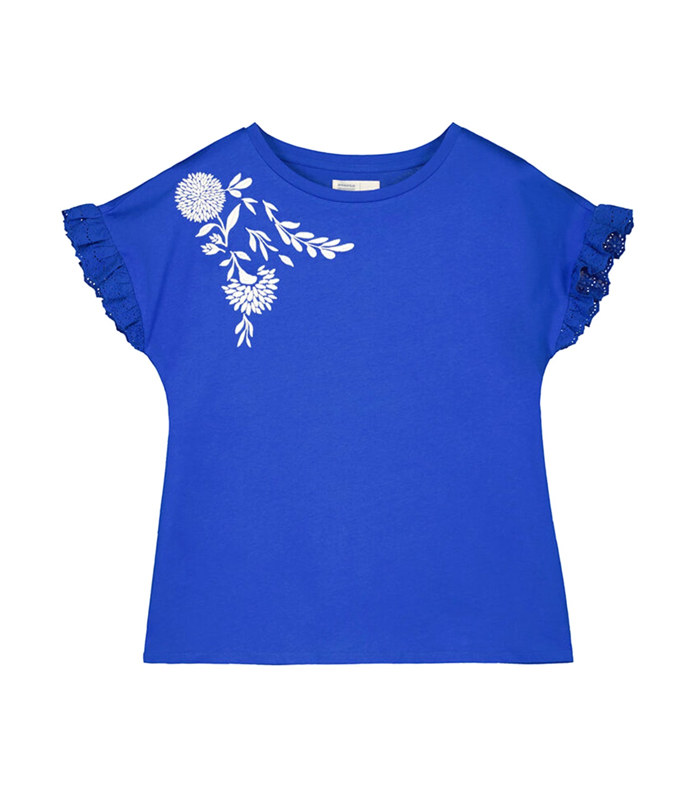 Embroidered Flower T-Shirt with Ruffles Blue