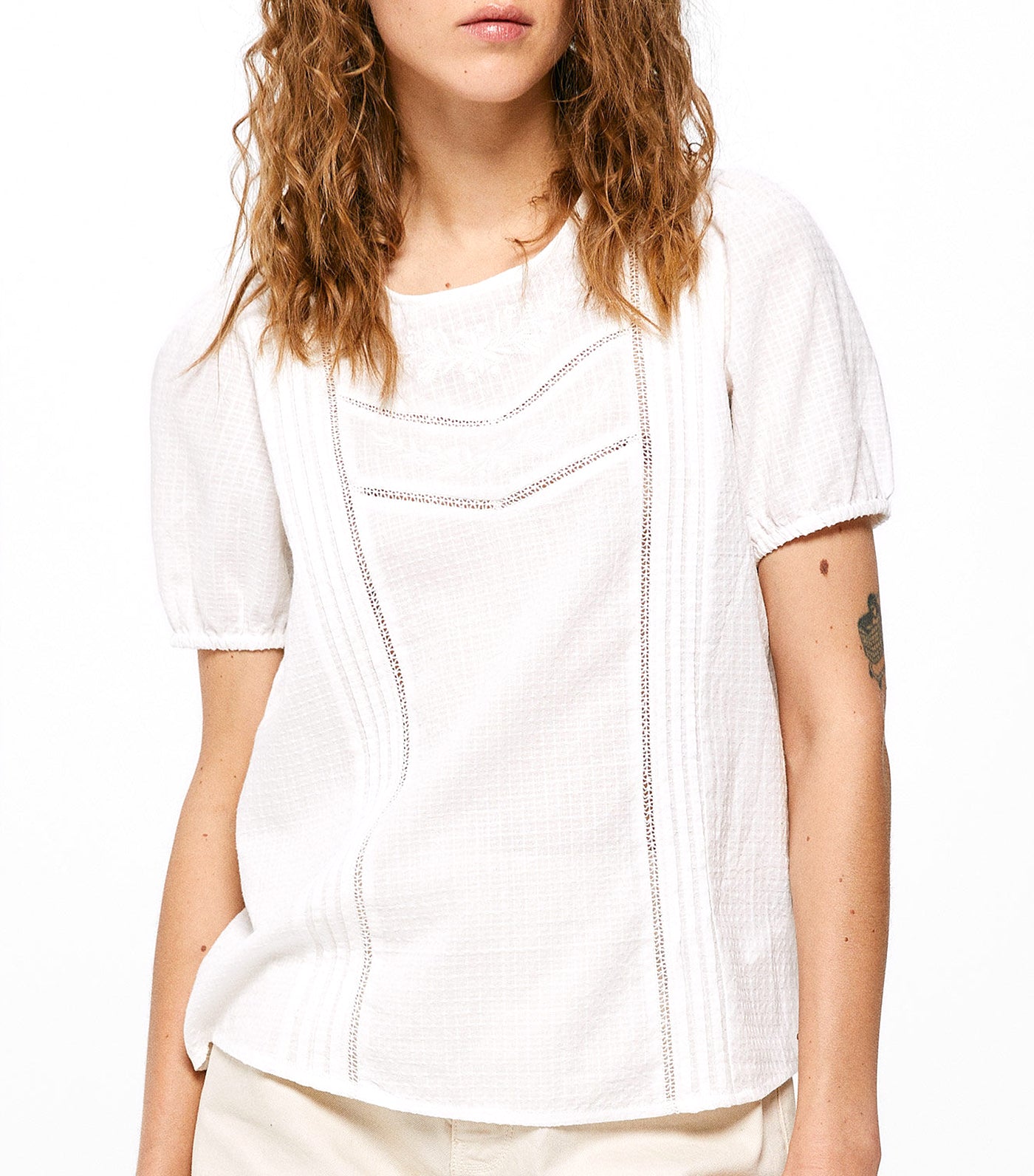 Dobby Embroidered Cotton Blouse White