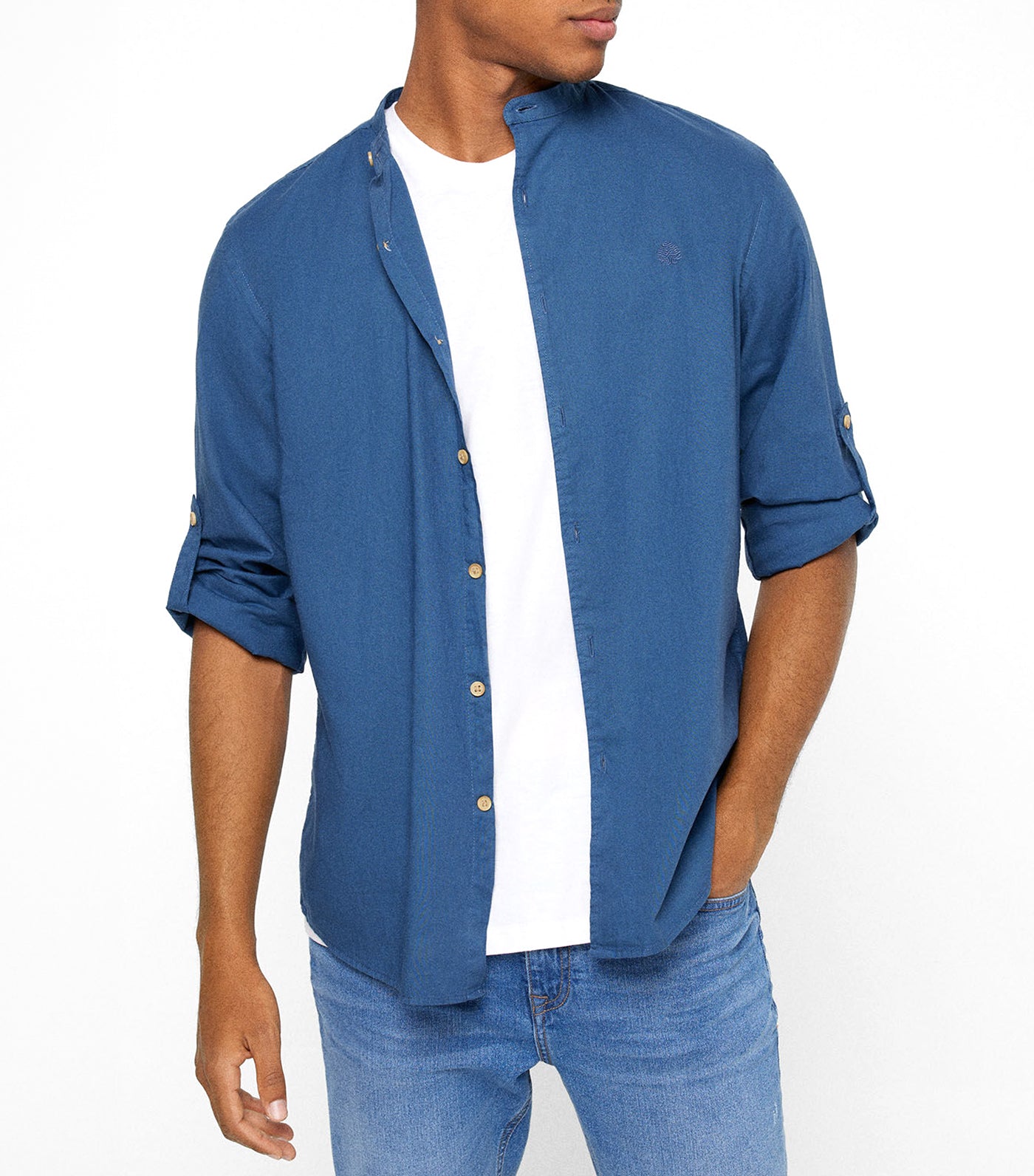 Mandarin Collar Shirt Blue
