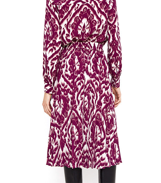 Printed Pleated Midi Skirt Maroon