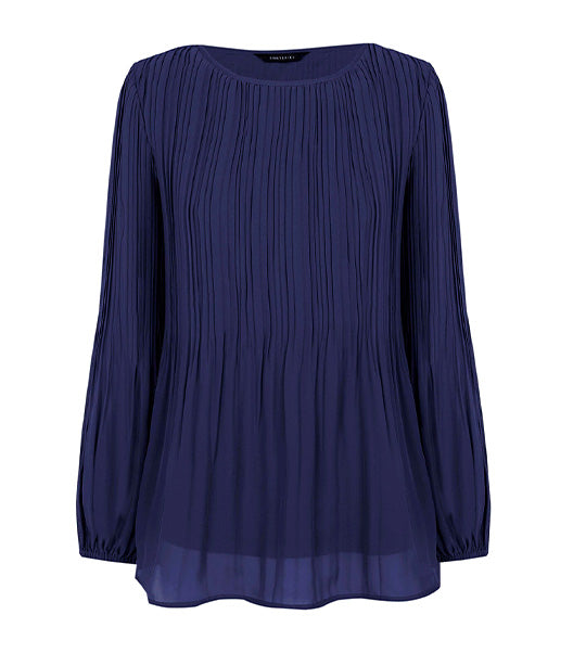 Printed Pleated Blouse Navy