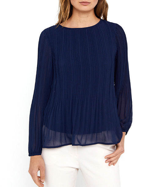 Printed Pleated Blouse Navy