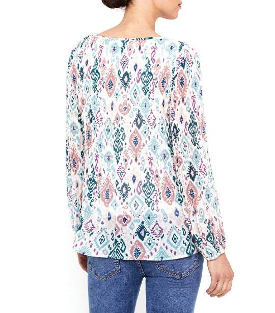Printed Pleated Blouse White Print