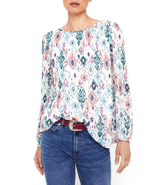 Printed Pleated Blouse White Print
