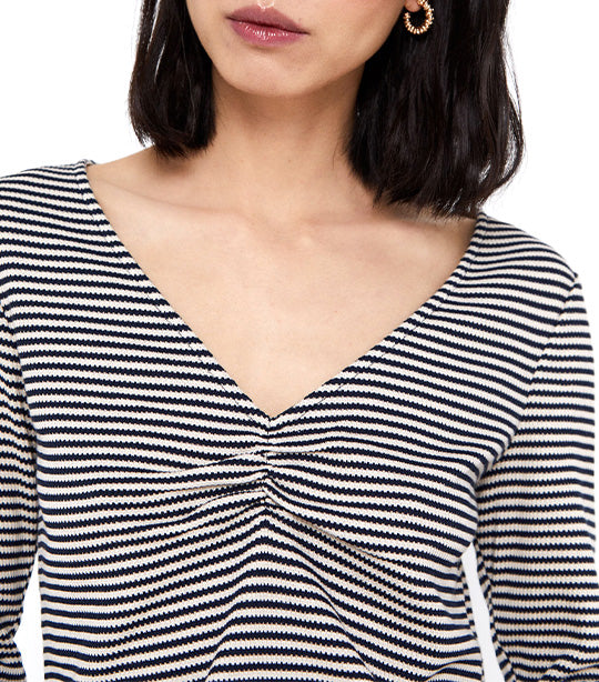 Striped Top with Ruched Detail Navy