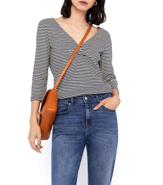 Striped Top with Ruched Detail Navy