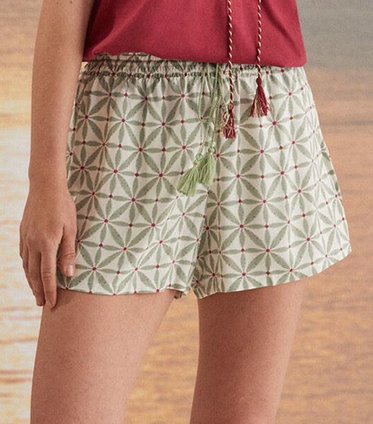 Geometric Print Pyjama Shorts Green