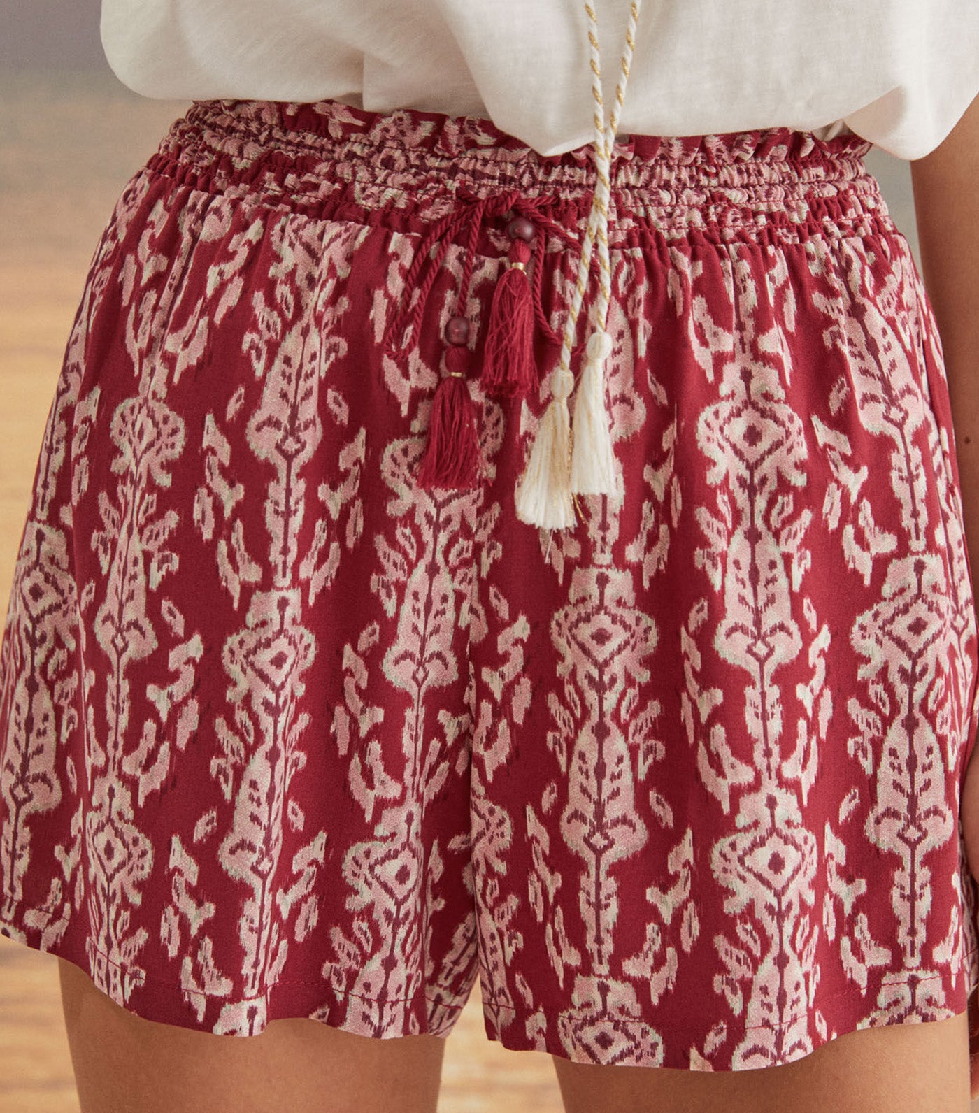 Ethnic Print Pyjama Shorts Maroon