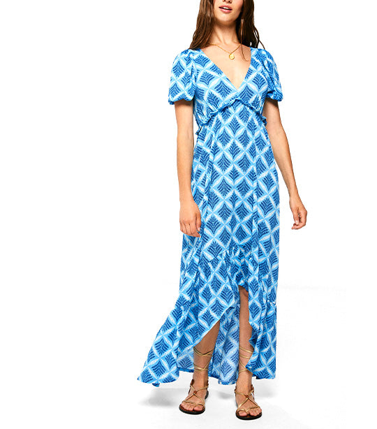 Geometric Print Midi Dress Blue