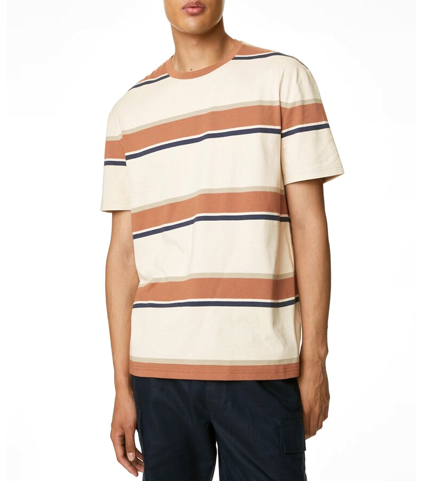 Pure Cotton Striped T-Shirt Ecru Mix