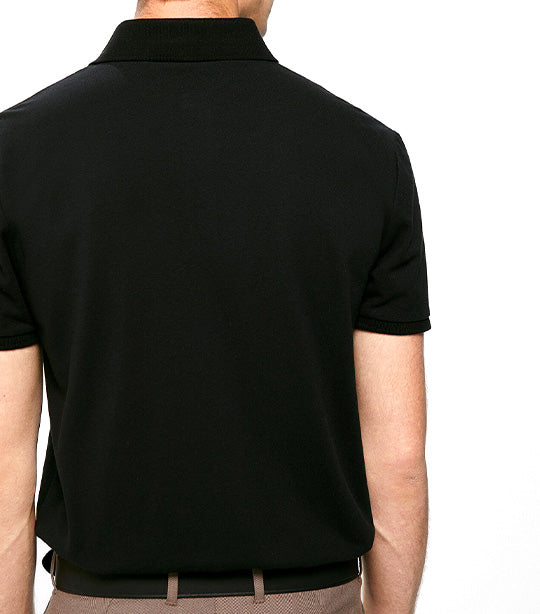 Slim Piqué Polo Shirt With Hidden Placket Black
