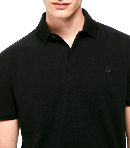 Slim Piqué Polo Shirt With Hidden Placket Black