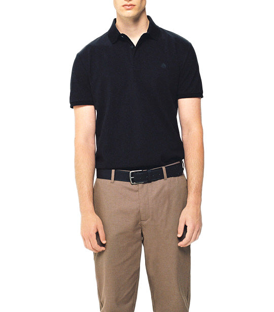 Slim Piqué Polo Shirt With Hidden Placket Black