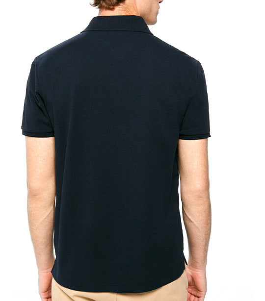 Slim Piqué Polo Shirt With Hidden Placket Dark Blue