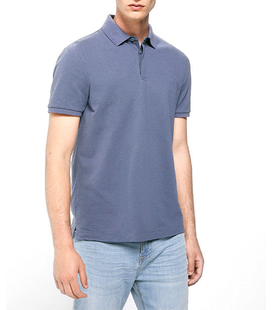 Slim Piqué Polo Shirt With Hidden Placket Blue