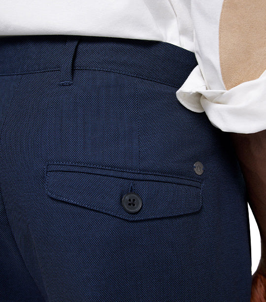 Chinese Two-Tone Structured Dress Pants Dark Blue