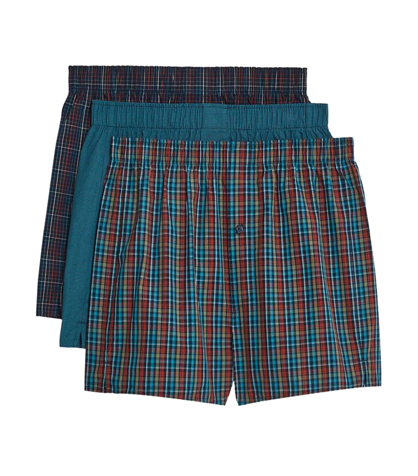 3 Pack Pure Cotton Checked Woven Boxers Medium Turquoise