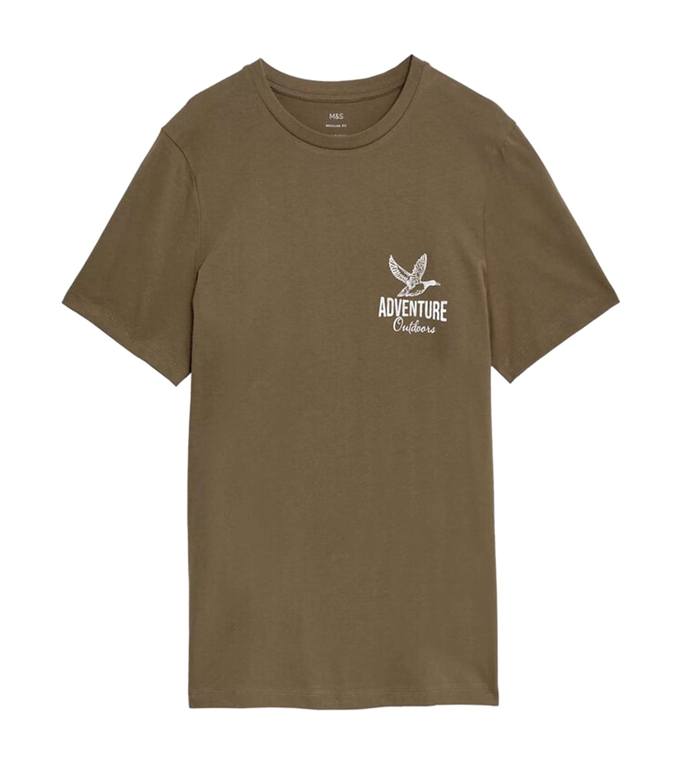 Pure Cotton Bird Graphic T-Shirt Olive