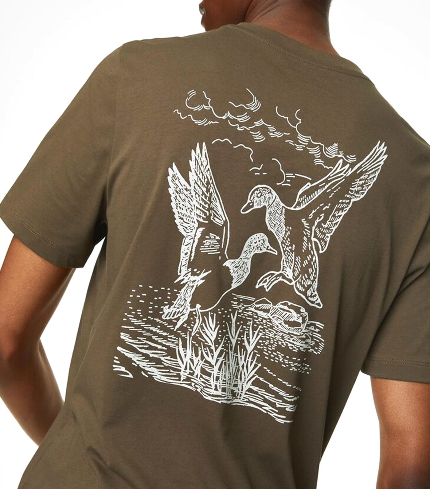 Pure Cotton Bird Graphic T-Shirt Olive