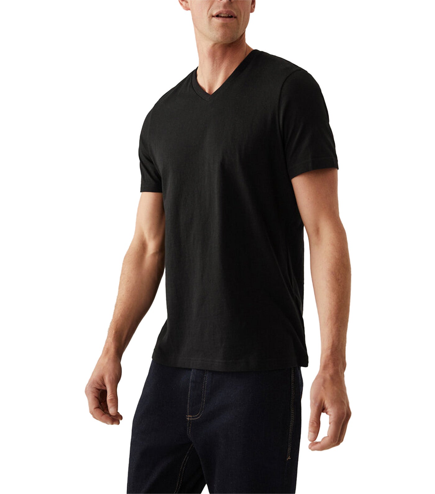 Pure Cotton V-Neck T-Shirt Black