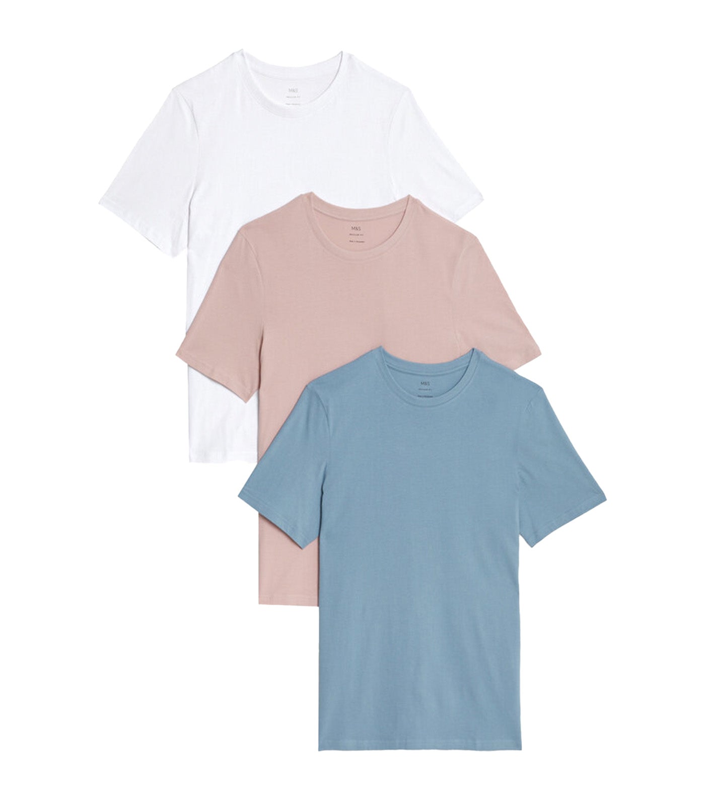 3-Pack Pure Cotton Crew Neck T-Shirts Pale Blue Mix