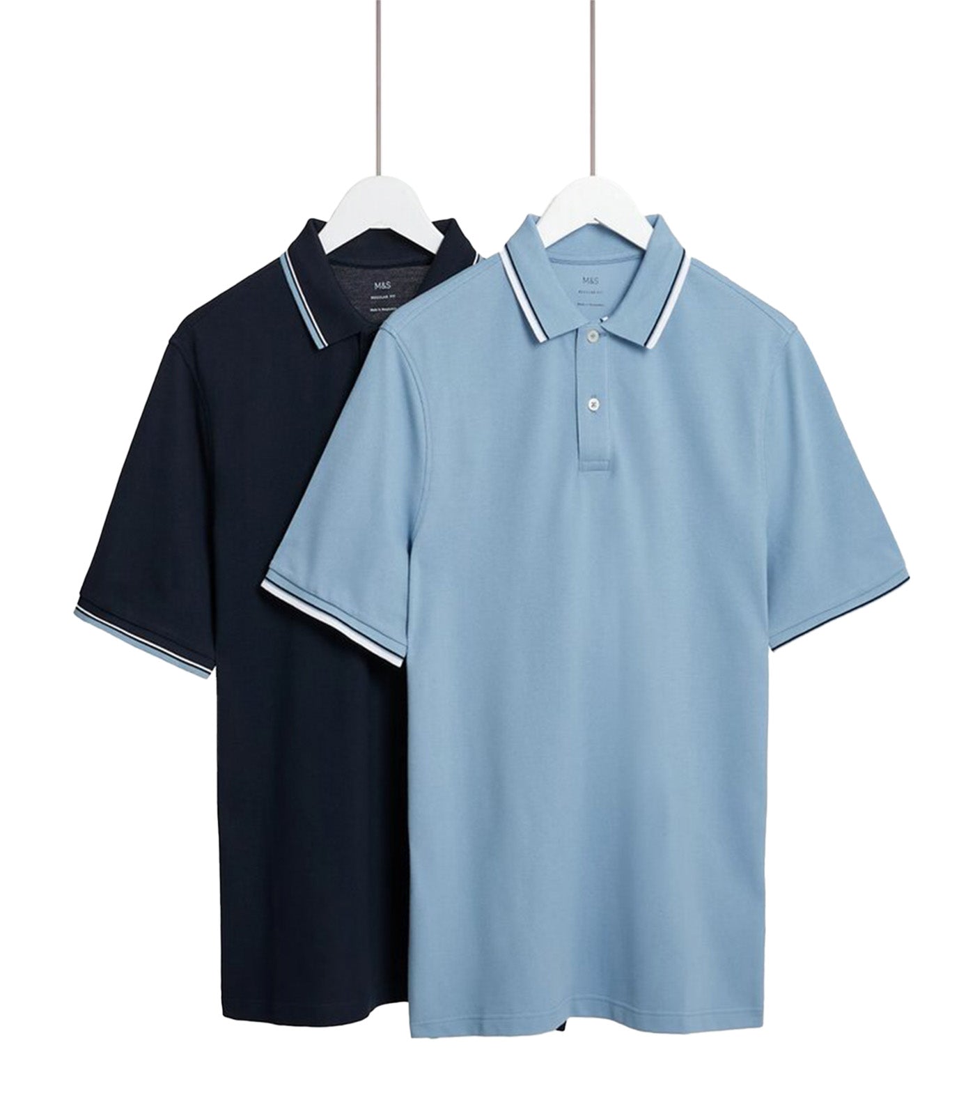 Marks & Spencer 2 Pack Pure Cotton Tipped Polo Shirts Navy Mix