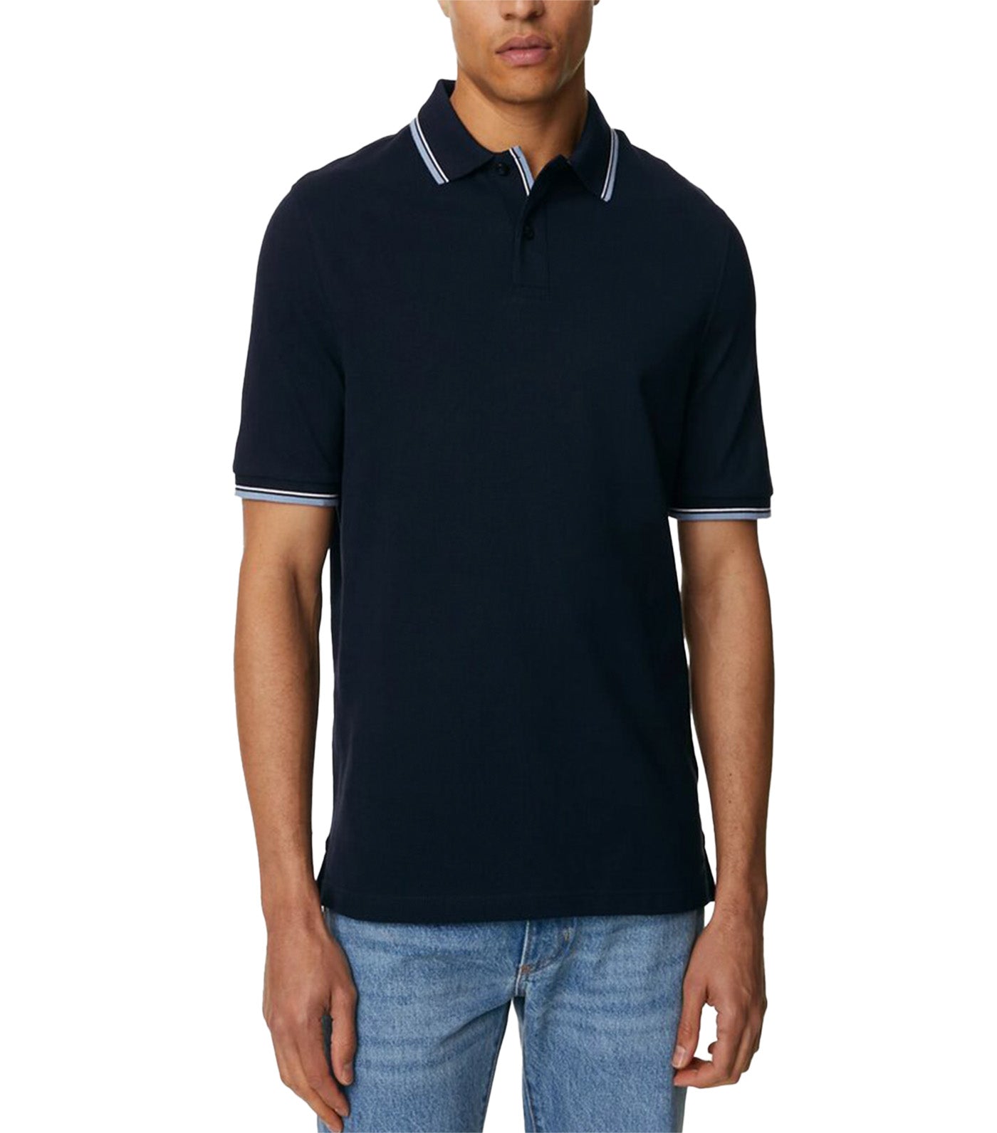 2 Pack Pure Cotton Tipped Polo Shirts Navy Mix