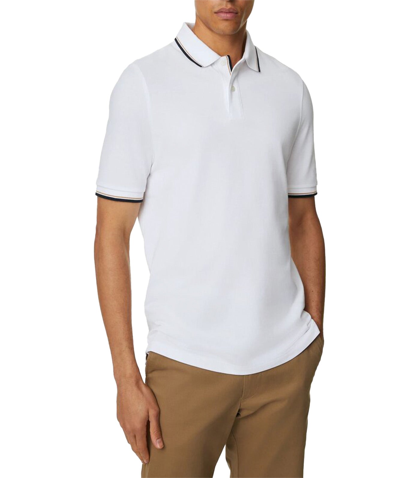 2 Pack Pure Cotton Tipped Polo Shirts White Mix