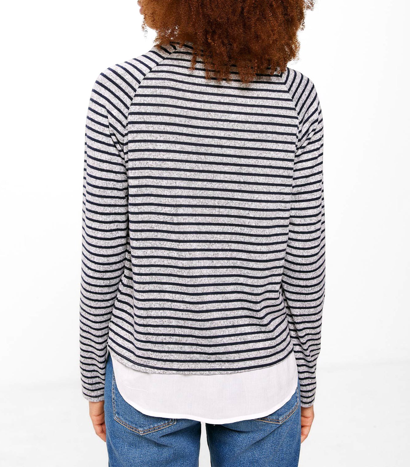 Two-Material Buttons T-Shirt Stripe