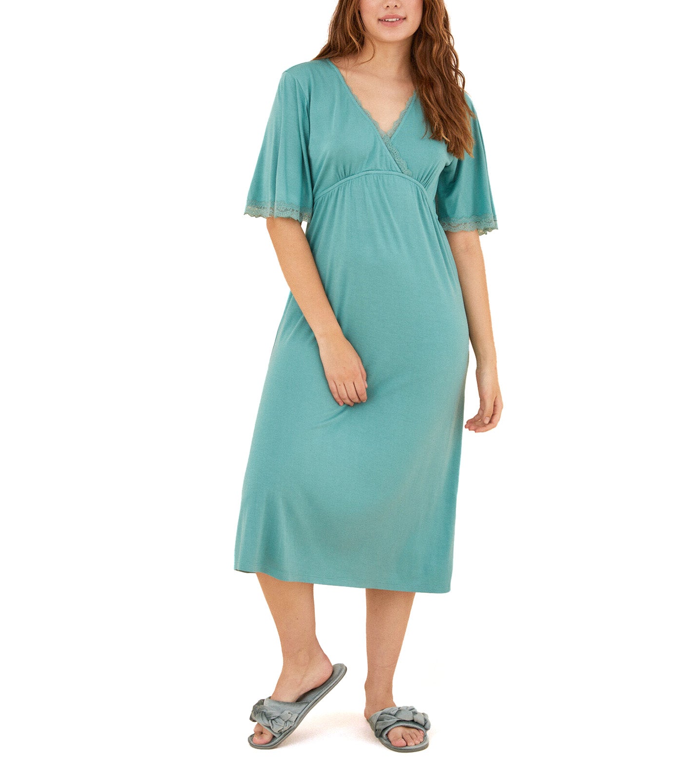 Green Soft Viscose Flared Nightgown