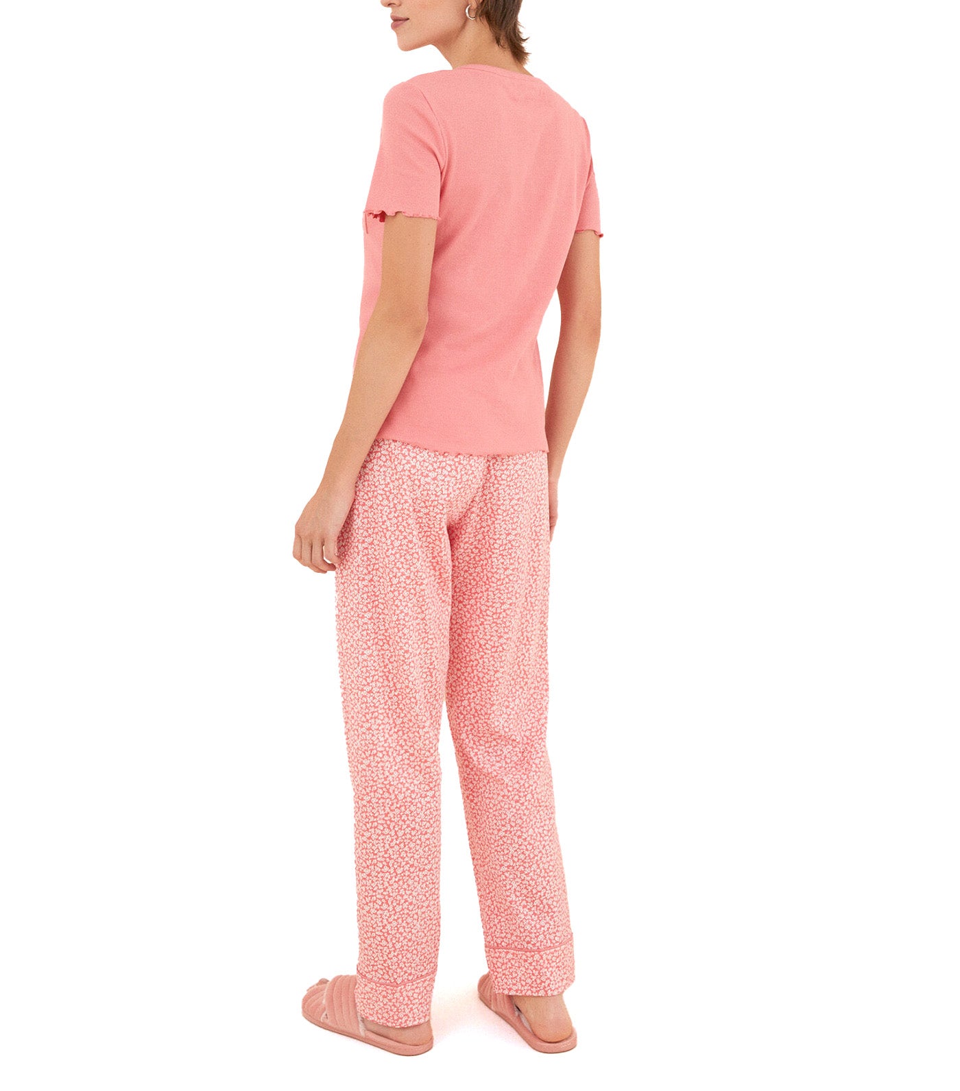 100% Short-Sleeved Multi-Flower Coral Cotton Pajamas