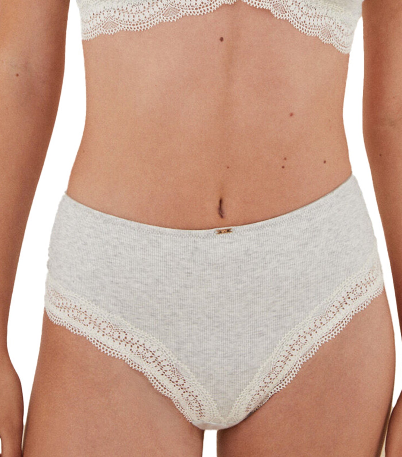 Gray Cotton and Lace High Waist Panty