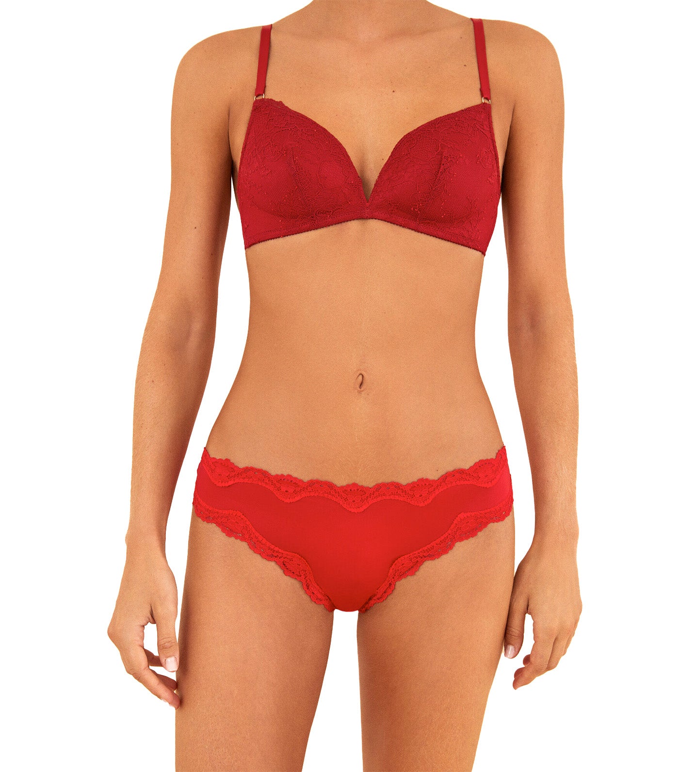 Microfiber and Lace Brazilian Panty Red
