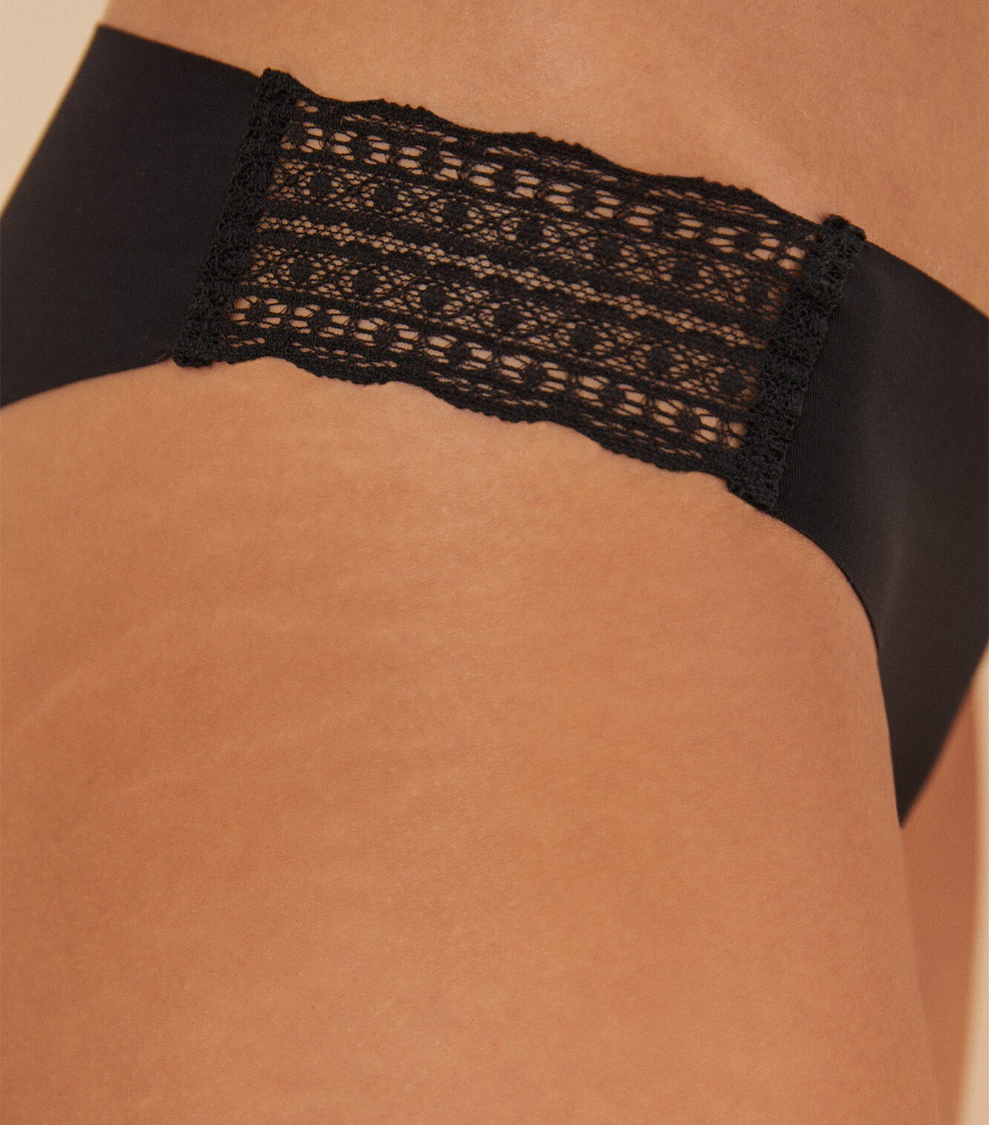Microfiber and Lace Brazilian Panty Black