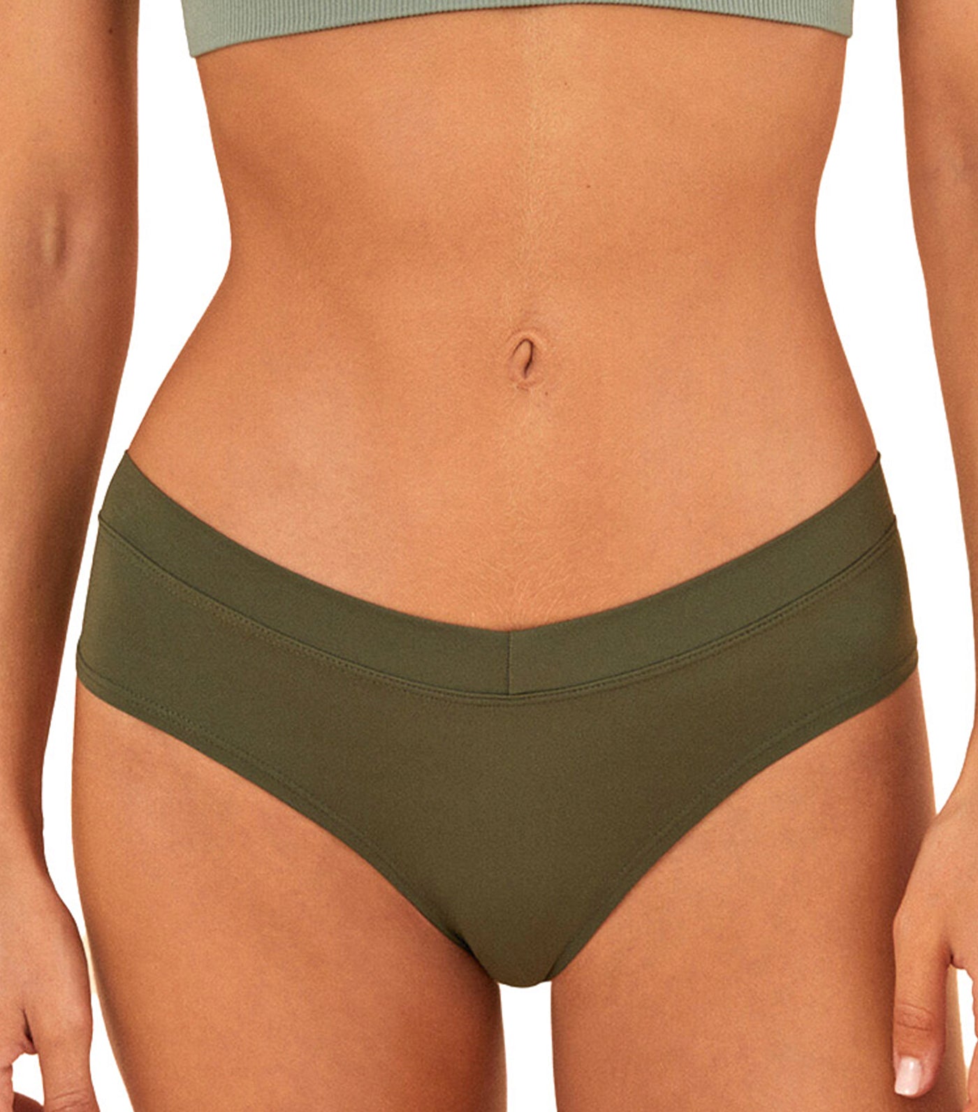 Ruched-Back Wide-Side Brazilian Panty Dark Green