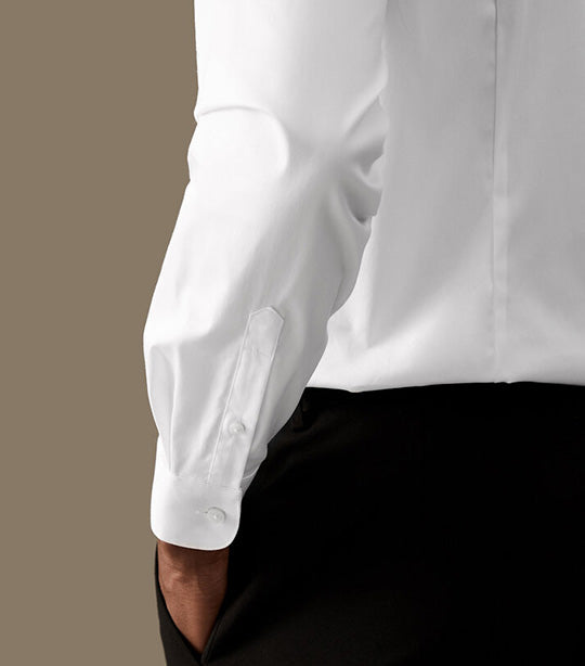 Slim Fit Cotton Stretch Grandad Collar Shirt White