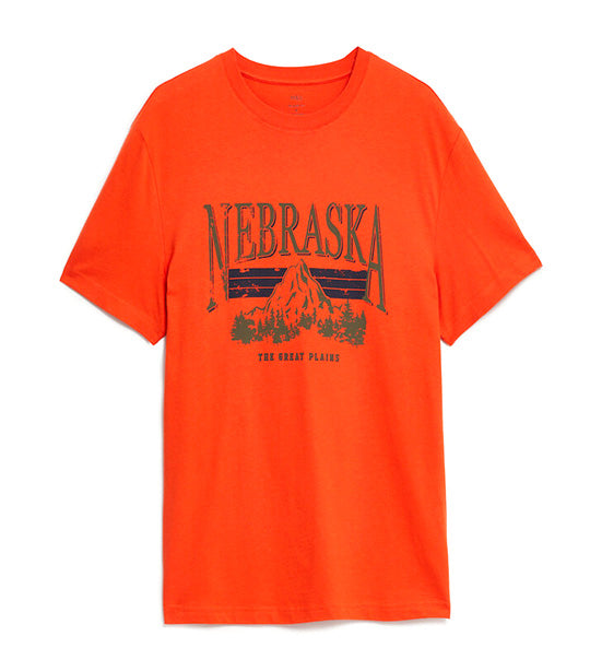 Pure Cotton Nebraska Graphic T-Shirt Bright Orange