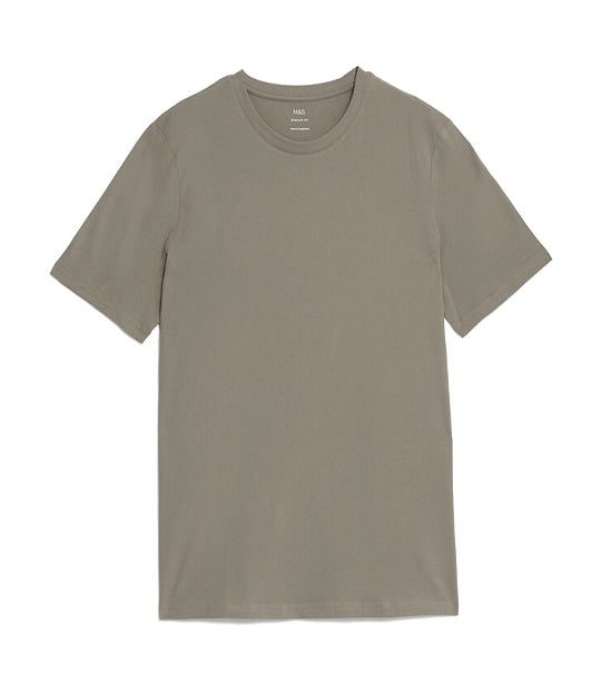 Pure Cotton Crew Neck T-Shirt Medium Khaki