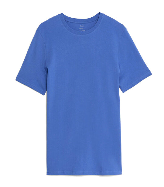 Pure Cotton Crew Neck T-Shirt Mid Blue
