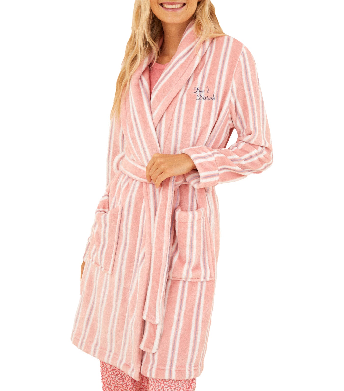 Striped Fleece Robe Pink