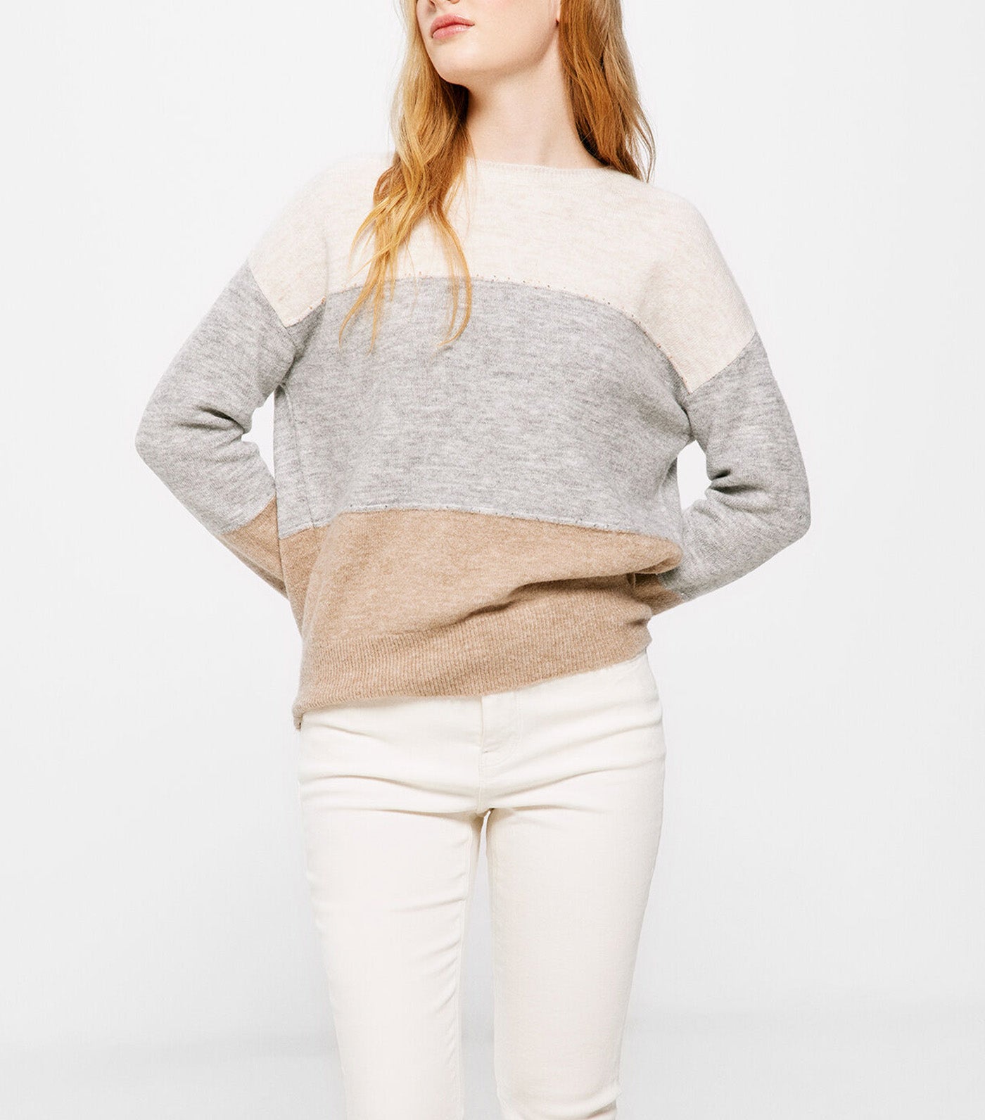 Neutral Color Block Sweater Multi