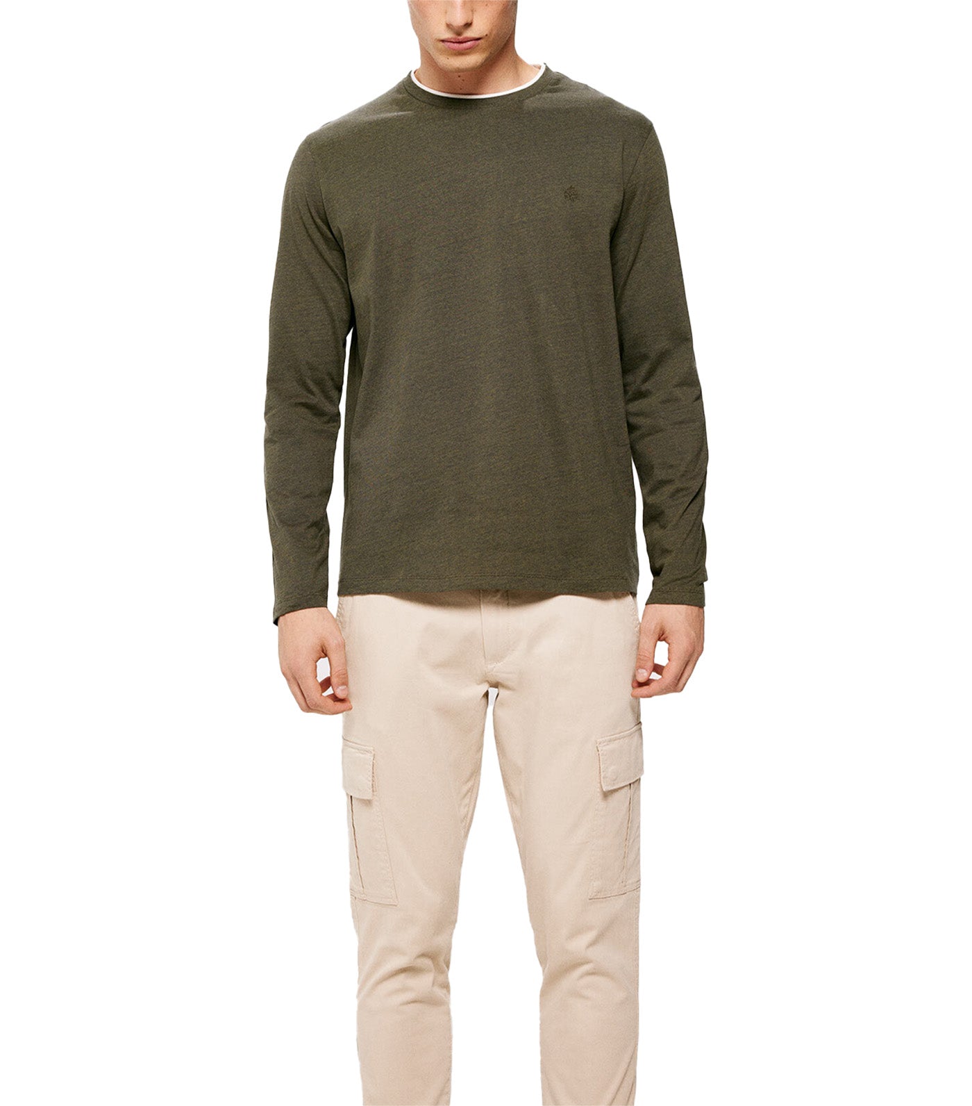 Double Microstripe Long Sleeve T-Shirt Khaki