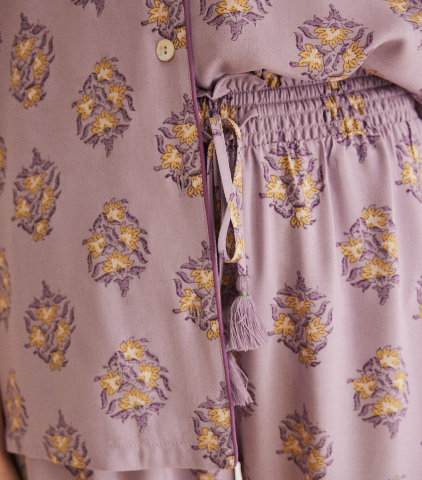 Purple Flower Short Sleeve Shirt Pajama Set