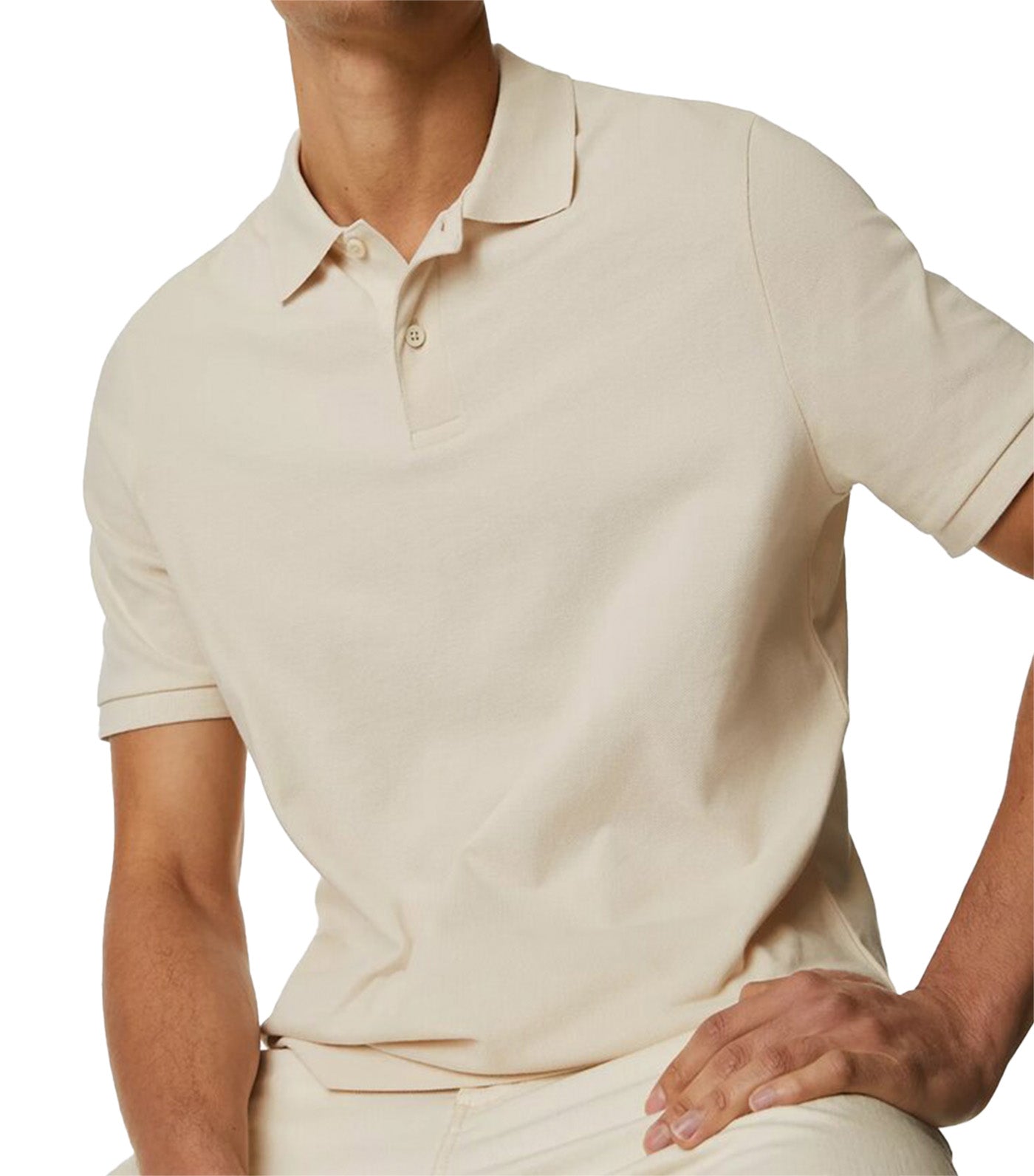 Pure Cotton Pique Polo Shirt Ecru