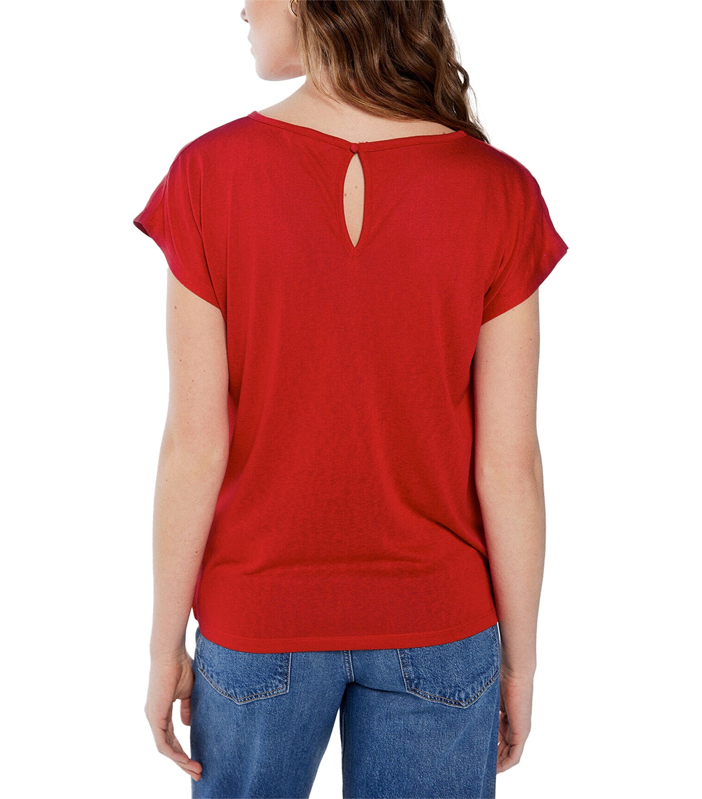 Bi-Material Gathered Blouse Red