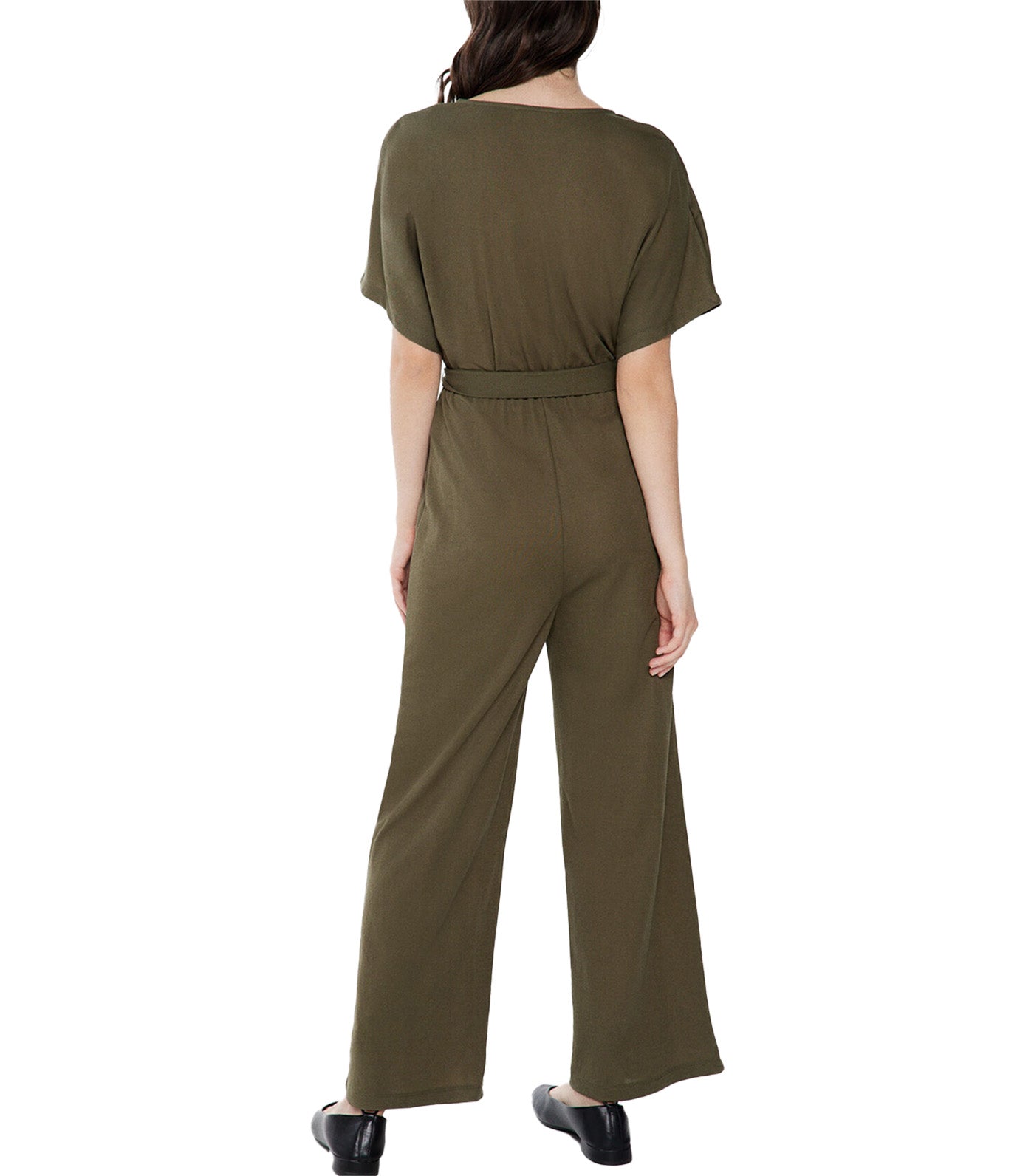 Long Jumpsuit with Crossover Neckline Green