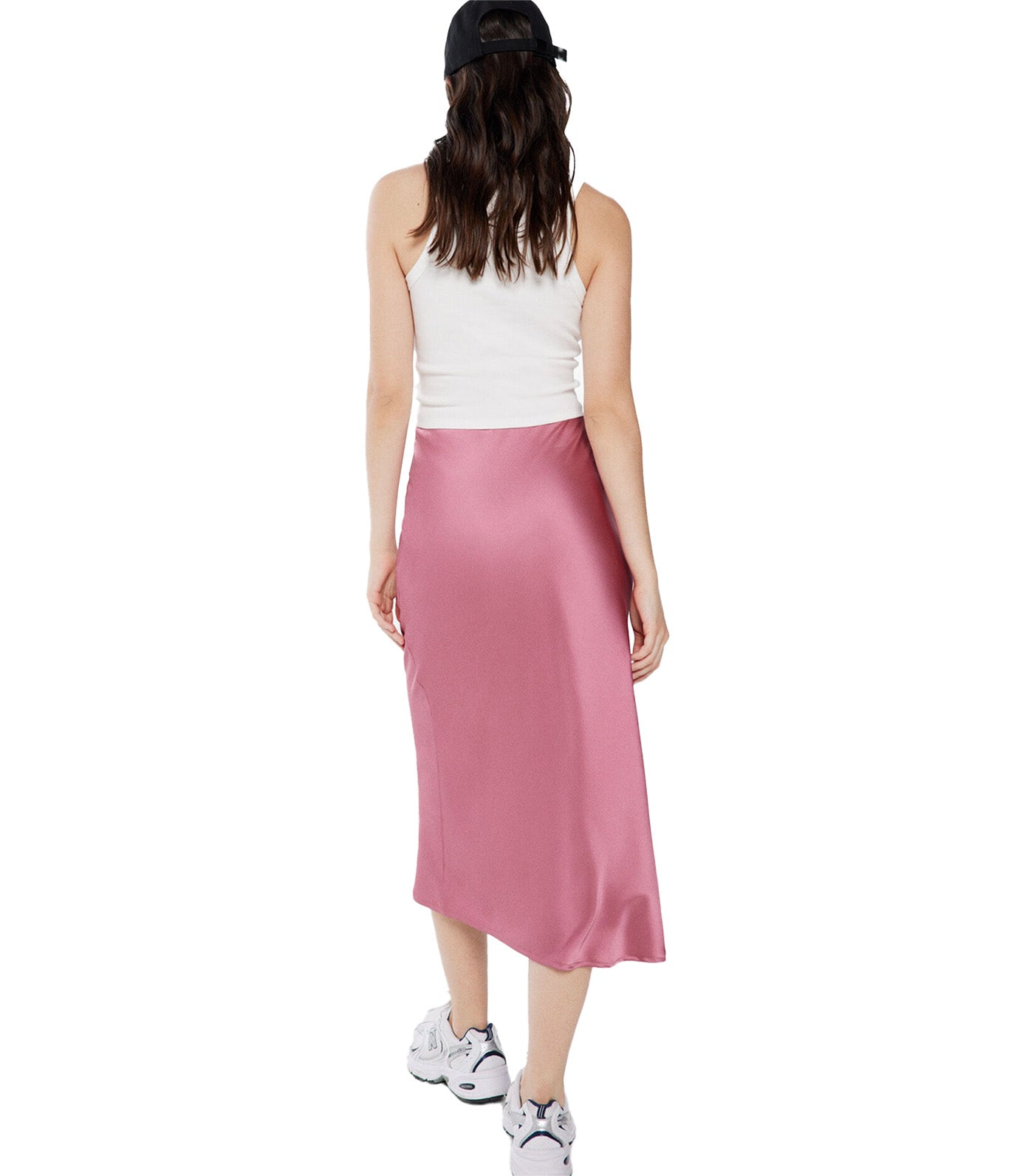 Long Satin-Finish Skirt Pink